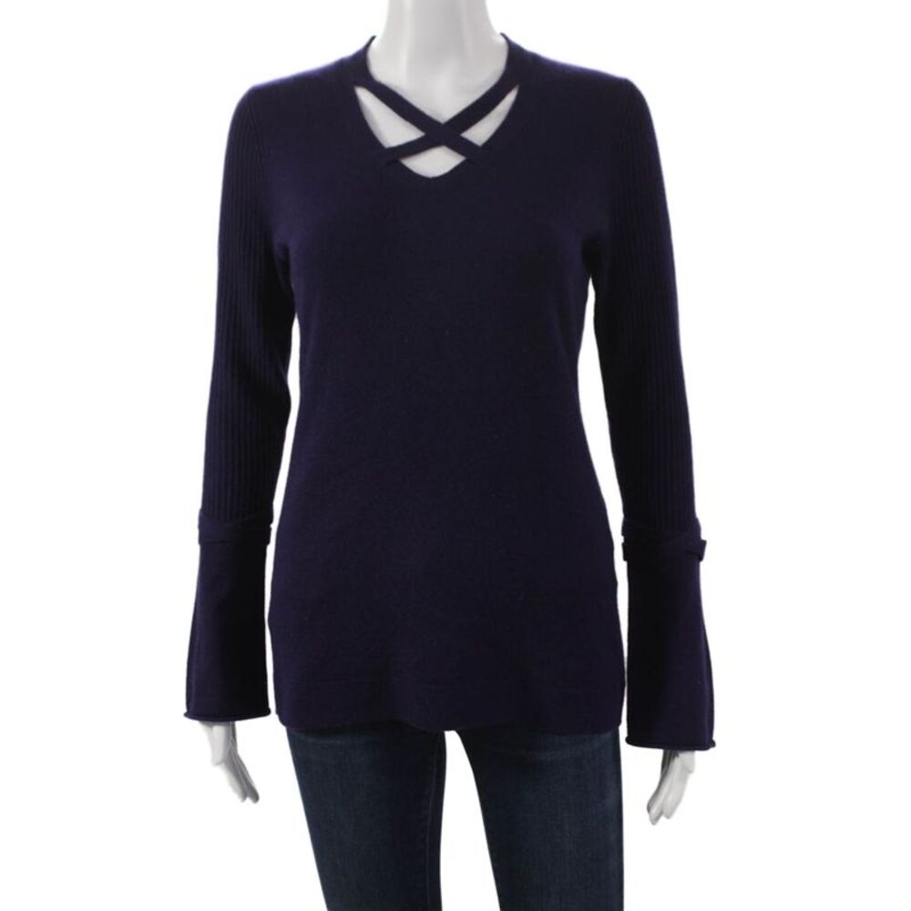 Kinross Cashmere Womens V-Neck Pullover Purple Long Sleeve Size S